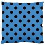 Polka Dots - Black on Steel Blue Large Flano Cushion Case (Two Sides)