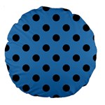 Polka Dots - Black on Steel Blue Large 18  Premium Round Cushion
