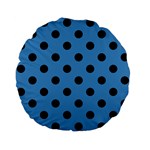 Polka Dots - Black on Steel Blue Standard 15  Premium Flano Round Cushion
