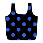 Polka Dots - Royal Blue on Black Full Print Recycle Bag (L)