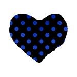 Polka Dots - Royal Blue on Black Standard 16  Premium Heart Shape Cushion