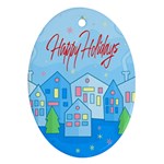 Xmas landscape - Happy Holidays Oval Ornament (Two Sides)