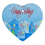 Xmas landscape - Happy Holidays Heart Ornament (2 Sides)