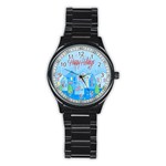 Xmas landscape - Happy Holidays Stainless Steel Round Watch