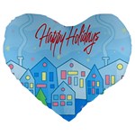 Xmas landscape - Happy Holidays Large 19  Premium Flano Heart Shape Cushions