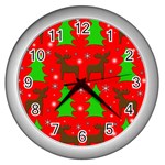 Reindeer and Xmas trees pattern Wall Clocks (Silver) 