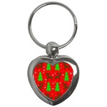 Reindeer and Xmas trees pattern Key Chains (Heart) 