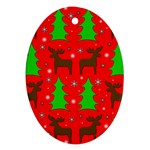 Reindeer and Xmas trees pattern Oval Ornament (Two Sides)