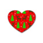 Reindeer and Xmas trees pattern Rubber Coaster (Heart) 