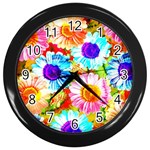 Colorful Daisy Garden Wall Clocks (Black)