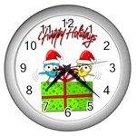 Cute Xmas birds Wall Clocks (Silver) 