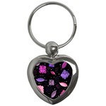 Purple and pink flowers  Key Chains (Heart) 