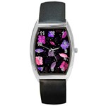 Purple and pink flowers  Barrel Style Metal Watch