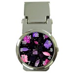 Purple and pink flowers  Money Clip Watches