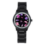 Purple and pink flowers  Stainless Steel Round Watch