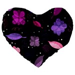Purple and pink flowers  Large 19  Premium Flano Heart Shape Cushions