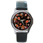 Flowers and ladybugs 2 Round Metal Watch
