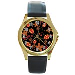 Flowers and ladybugs 2 Round Gold Metal Watch