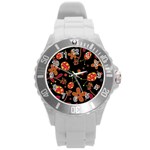 Flowers and ladybugs 2 Round Plastic Sport Watch (L)
