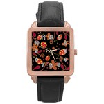 Flowers and ladybugs 2 Rose Gold Leather Watch 
