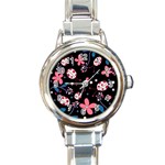 Pink ladybugs and flowers  Round Italian Charm Watch