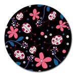 Pink ladybugs and flowers  Round Mousepads