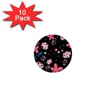 Pink ladybugs and flowers  1  Mini Buttons (10 pack) 