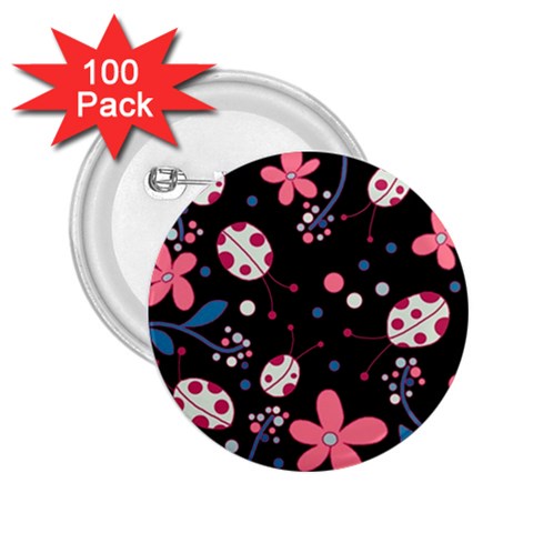 Pink ladybugs and flowers  2.25  Buttons (100 pack)  from UrbanLoad.com Front