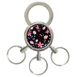 Pink ladybugs and flowers  3-Ring Key Chains