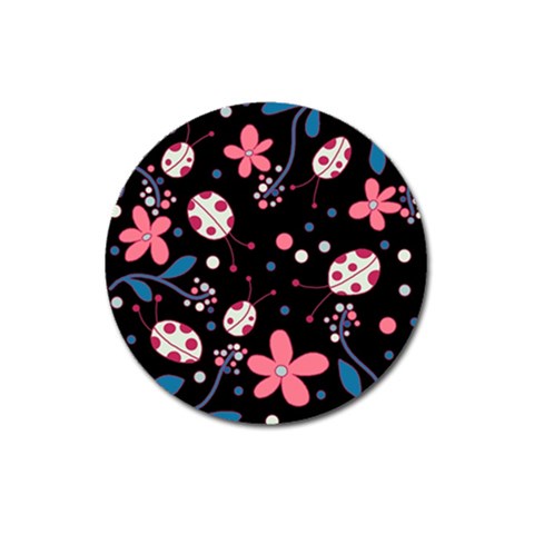 Pink ladybugs and flowers  Magnet 3  (Round) from UrbanLoad.com Front