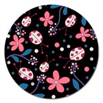 Pink ladybugs and flowers  Magnet 5  (Round)