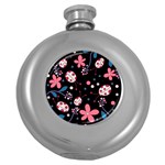 Pink ladybugs and flowers  Round Hip Flask (5 oz)