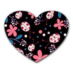 Pink ladybugs and flowers  Heart Mousepads