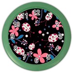 Pink ladybugs and flowers  Color Wall Clocks