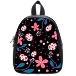 Pink ladybugs and flowers  School Bags (Small) 