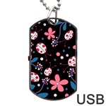 Pink ladybugs and flowers  Dog Tag USB Flash (One Side)