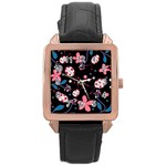 Pink ladybugs and flowers  Rose Gold Leather Watch 