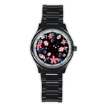 Pink ladybugs and flowers  Stainless Steel Round Watch