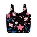 Pink ladybugs and flowers  Full Print Recycle Bags (M) 