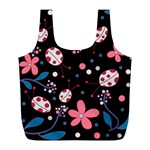 Pink ladybugs and flowers  Full Print Recycle Bags (L) 