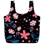 Pink ladybugs and flowers  Full Print Recycle Bags (L) 