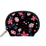 Pink ladybugs and flowers  Accessory Pouches (Small) 