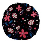 Pink ladybugs and flowers  Large 18  Premium Flano Round Cushions