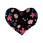 Pink ladybugs and flowers  Standard 16  Premium Flano Heart Shape Cushions