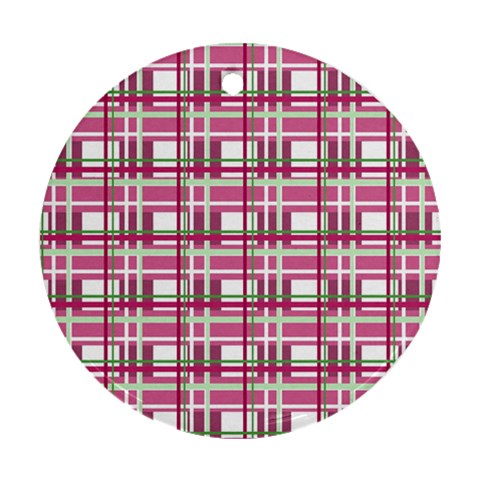 Pink plaid pattern Ornament (Round)  from UrbanLoad.com Front