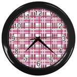 Pink plaid pattern Wall Clocks (Black)