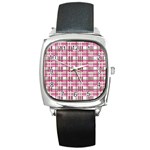 Pink plaid pattern Square Metal Watch