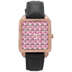 Pink plaid pattern Rose Gold Leather Watch 