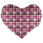 Pink plaid pattern Large 19  Premium Flano Heart Shape Cushions
