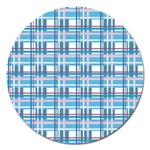 Blue plaid pattern Magnet 5  (Round)
